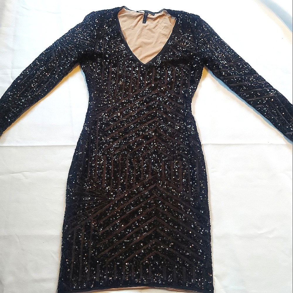 BCBG sequins midlength black dress